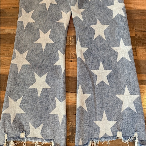 Risen High Rise Wide Leg Star Print Jeans, size 11/30 Stretchy Light Wash Ankle - Picture 13 of 13